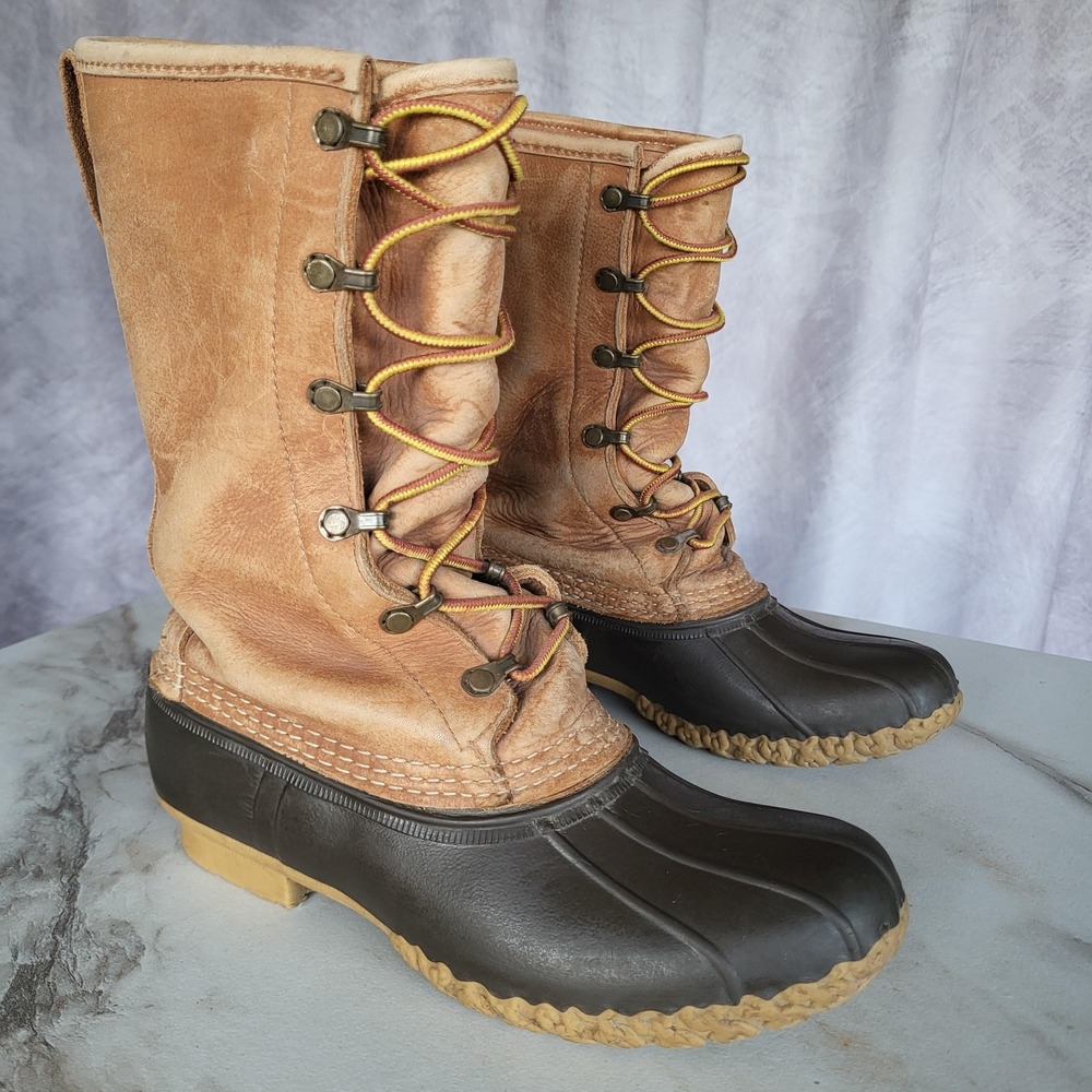 LL Bean Tall Lace Up Duck Boots Mens Size 5 N Brown Gore Tex Insulated